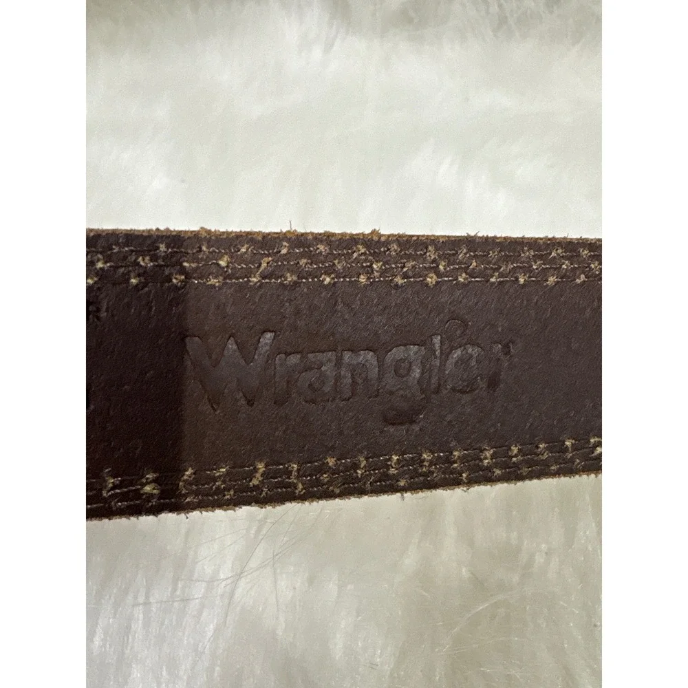 Wrangler Belt Mens Brown Leather Western Stitch Silver Buckle Casual